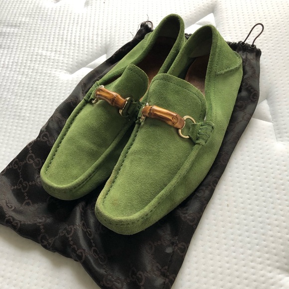 green suede gucci loafers